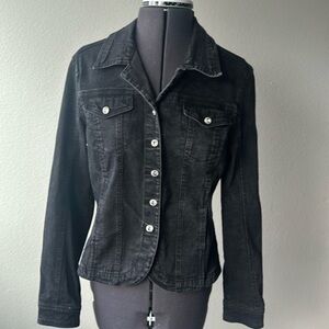 Christine Alexander jacket black washed denim size small rhinestone accents